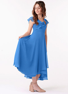 Azazie Posie Junior Blue Jay A-Line Ruched Chiffon Dress image3