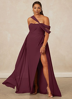Christian Siriano Bridal for Azazie 1014 Bridesmaid Dresses Cabernet A-Line Off the Shoulder Chiffon Dress image9