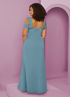 Barbie ♥ Azazie Bridesmaid Dresses Moody Blue A-Line Off the Shoulder Chiffon Dress image8