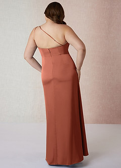 Azazie Mika Brautjungfernkleider Etui One-Shoulder Stretch-Satin Kleid Lehm image9