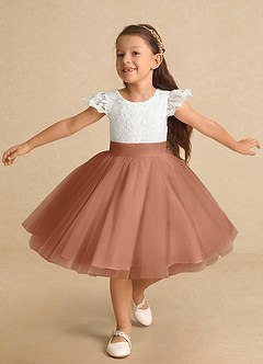 Azazie Vetty Flower Girl Dresses Ivory Bronzer A-Line Lace Tulle Dress image5