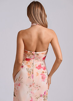 Azazie Jemma Jurken voor bruidsmeisjes Jurk van Chiffon met Kolom Geplooid Abstract Boeket Bloemen image6