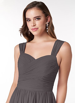 Azazie Zapheira Bridesmaid Dresses Steel Grey A-Line Ruched Chiffon Dress image5