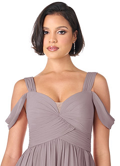 Azazie Lianne Bridesmaid Dresses Dusk A-Line Off the Shoulder Chiffon Dress image8