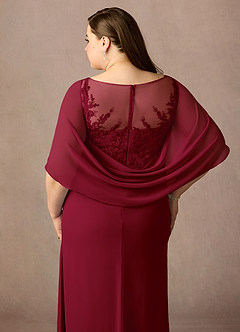 Azazie Hera Mother of the Bride Dresses Burgundy A-Line Lace Capelet Chiffon Dress image12