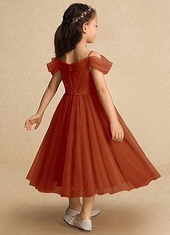 Azazie Lizzette Flower Girl Dresses Paprika A-Line Ruched Tulle Dress image2