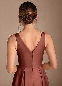 Azazie Fulton Mother of the Bride Dresses Auburn A-Line Pleated Stretch Satin Dress image6
