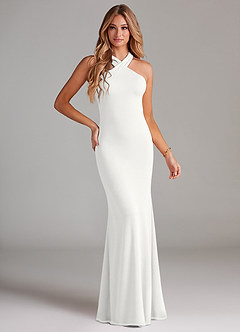 Azazie Doretta Bridesmaid Dresses White Mermaid Pleated Chiffon Dress image1