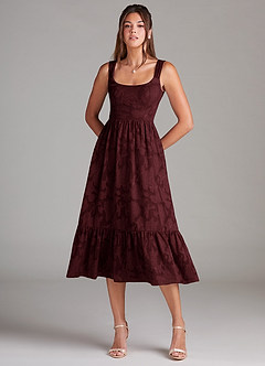 Azazie Alissa Bridesmaid Dresses Cabernet A-Line with Pockets Floral Burnout Dress image3