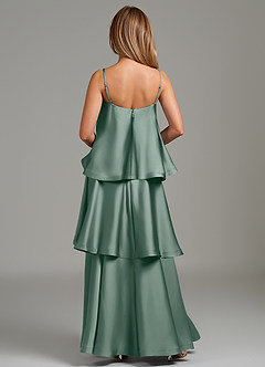 Azazie Azalea Bridesmaid Dresses Silver Sage A-Line Ruched Stretch Satin Dress image4