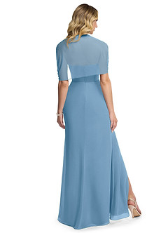 Azazie Zia Vestidos de damas de honor Vestido de Azul Acero de Gasa de Corte Recto Convertible con Corte Lateral image4