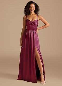 Azazie Zeya Bridesmaid Dresses Burgundy A-Line Pleated Metallic Satin Dress image7