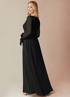 Azazie Leonia Bridesmaid Dresses Black A-Line Long Sleeve Chiffon Dress image2