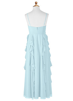 Azazie Peyton Junior Cloud Blue A-Line V-Neck Cascading Ruffles Chiffon Dress image7