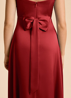 Azazie Kiki Junior Pomegranate A-Line Bow Stretch Satin Dress image7