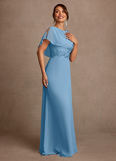 Azazie Frieda vestidos de madre de la novia Vestido Azul Acero de Gasa de Corte en A con Aplique image4