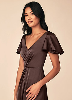 Azazie Soren Bridesmaid Dresses Ganache A-Line Pleated Stretch Satin Dress image7