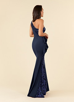 Azazie Aria vestidos de madre de la novia Vestido de Azul Marino Oscuro de Encaje de Sirena con Lentejuela image4