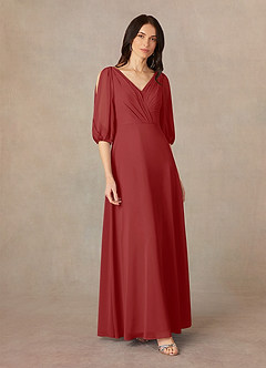 Azazie Bronwyn Kleider für die Brautmutter A-Linie V-Hals Gerüscht Chiffon Kleid Rost image2