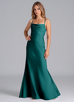 Azazie Seema Brautjungfernkleider Meerjungfrau-Linie Korsett Stretch-Satin Kleid Pfau image5