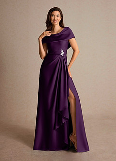Azazie Branford Mother of the Bride Dresses Grape A-Line Pleated Stretch Satin Dress image6