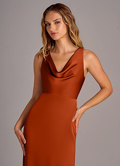 Azazie Wrenlee Bridesmaid Dresses Paprika A-Line Stretch Satin Dress image2