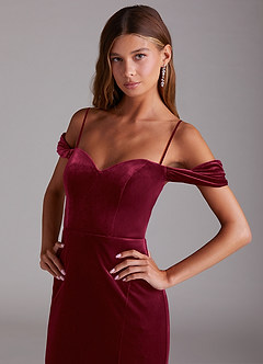 Azazie Shay Bridesmaid Dresses Burgundy Sheath Off the Shoulder Velvet Convertible Dress image5