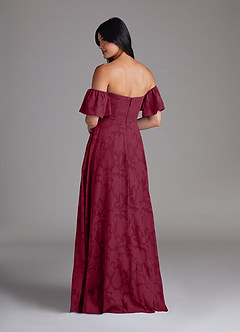 Azazie Sue Robes de demoiselle d'honneur Robe Trapèze Convertible en Blumen-Burnout Épaule décolletée Bourgogne image3