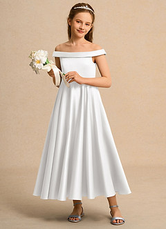 Azazie Teeny Girls Formal Vente Finale Robe Trapèze en Mat Satiné Plissée Blanc image4