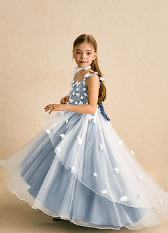 Azazie Darlina Robe Demoiselle D'honneur Fillette Robe Princesse en Tulle Dentelle Ivoire Bleu Poudré image3