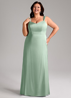 Azazie Denice Bridesmaid Dresses Agave Sheath Pleated Stretch Satin Dress image10