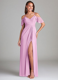 Azazie Dakota Jurken voor bruidsmeisjes Jurk van Mesh met A-Lijn Off the Shoulder Snoep Roze image1