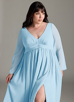 Azazie Teton Maternity Bridesmaid Dresses A-Line Long Sleeve Chiffon Floor-Length Dress image12