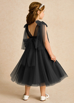 Azazie Dori Robe Demoiselle D'honneur Fillette Robe Trapèze en Tulle Rayé Noir image3