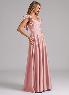 Azazie Leilani Bridesmaid Dresses Powder Pink A-Line Ruched Stretch Satin Dress image6