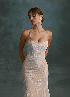 Azazie Dawna Wedding Dresses Diamond White Nude Mermaid Strapless Lace Dress image11