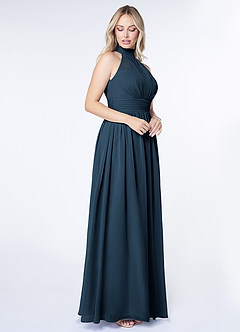 Azazie Iman Bridesmaid Dresses Dark Navy A-Line A-Line Ruched Chiffon Dress image3