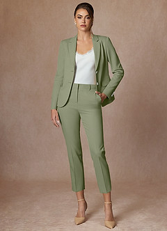 front Whitney Pistachio Refined Weave Performance Cropped Pants Suit