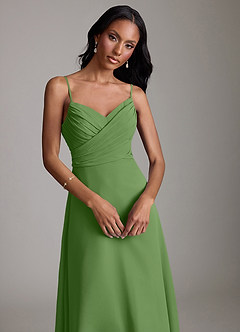 Azazie Kali Abiti da Damigella Abito A-Line in Chiffon Plissettato Basilico image5