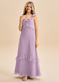 Azazie Tavie Junior Robe Trapèze en Mousseline de soie Rayé Glycine image3