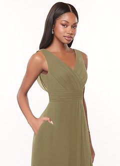 Azazie Karina Bridesmaid Dresses Moss Green A-Line Pleated Chiffon Dress image5