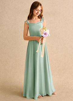 Azazie Puppy Girls Formal Blumenmädchenkleider A-Linie Plissee Chiffon Kleid Agave image1