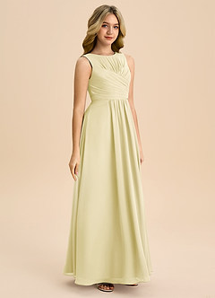 Azazie Skyla Junior A-Linie Plissee Chiffon Kleid Zitronensorbet image4