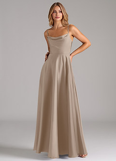 Azazie Elle Bridesmaid Dresses Taupe A-Line Pleated Stretch Satin Dress image5