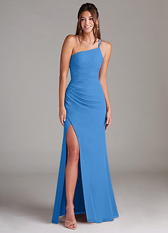Azazie Eren Bridesmaid Dresses Blue Jay Sheath One Shoulder Chiffon Dress image3