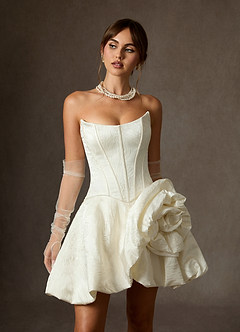 Azazie Kloe Robes de mariée Robe Princesse en Jacquard Floral Sans bretelle Blanc Antique image5