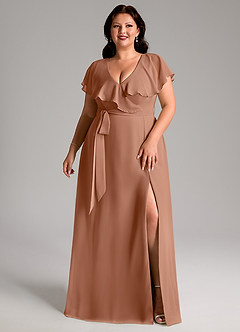 Azazie Lainey Brautjungfernkleider A-Linie mit Taschen Chiffon Kleid Bronzer image3