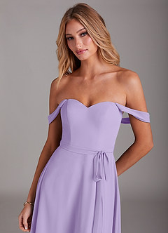 Azazie Aaron Bridesmaid Dresses Lilac A-Line Off the Shoulder Chiffon Convertible Dress image7