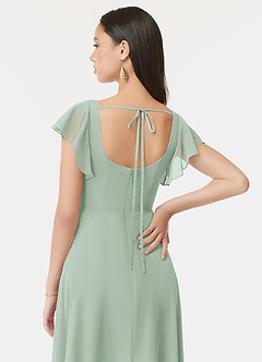 Azazie Bondi Bridesmaid Dresses Agave A-Line Ruffled Chiffon Dress image3
