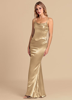 Azazie Sorrel Bridesmaid Dresses Champagne Mermaid Corset Metallic Satin Convertible Dress image4